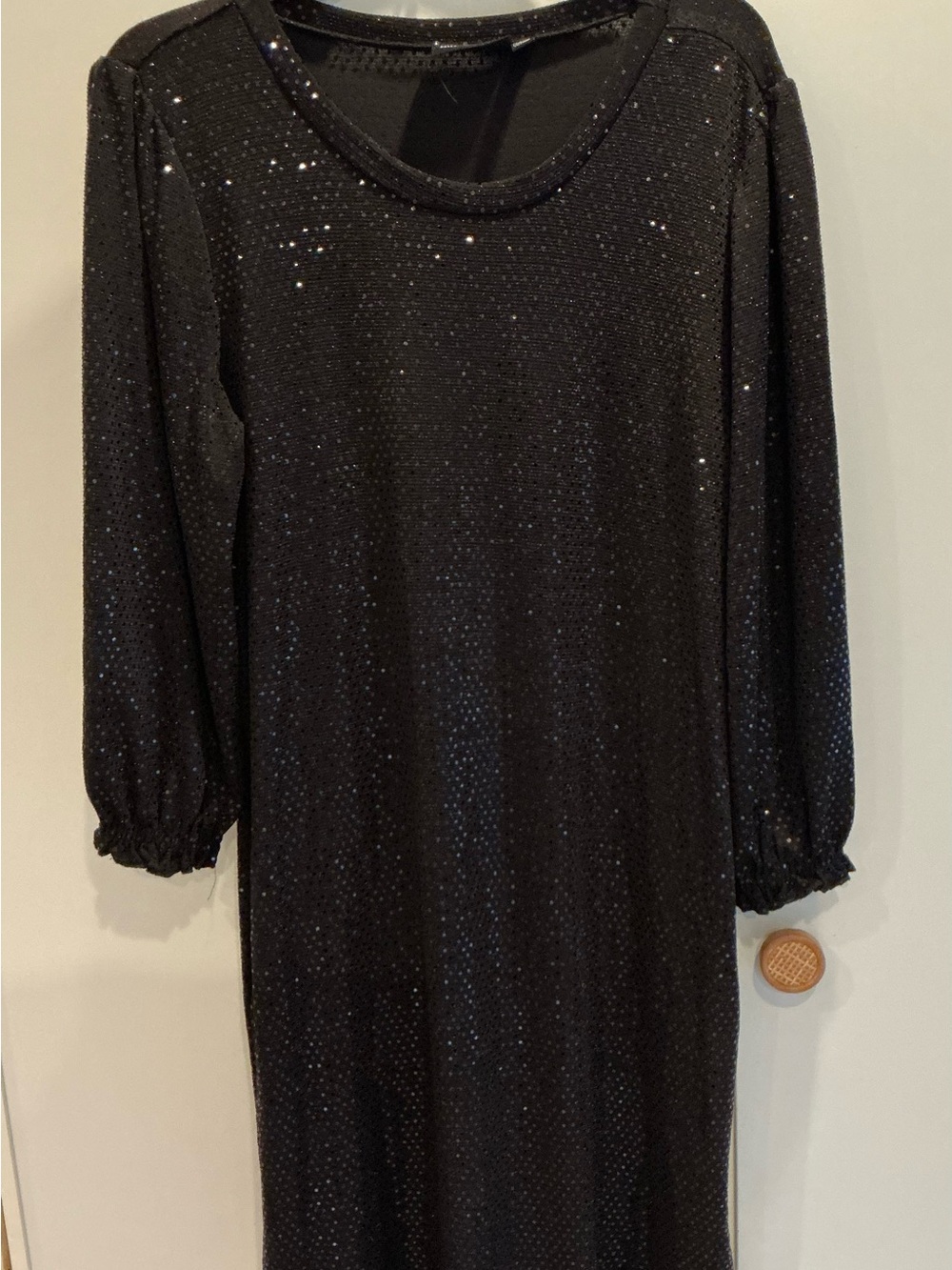 Nina Leonard Black Sparkle Long Sleeve Midi Dress